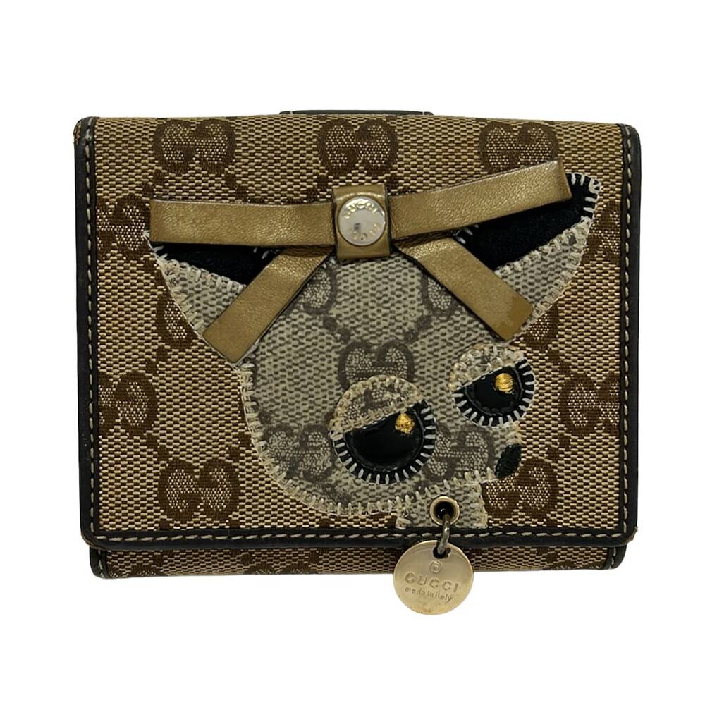 Gucci GG pattern, Guccioli Double-hook Wallet 224224 Beige Brown Multi Jacquard